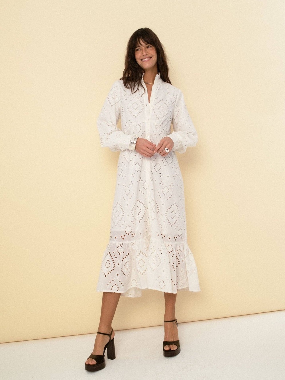 [NWT] $290 SONMER Juana Dress in White Eyelet cotton. Size XS